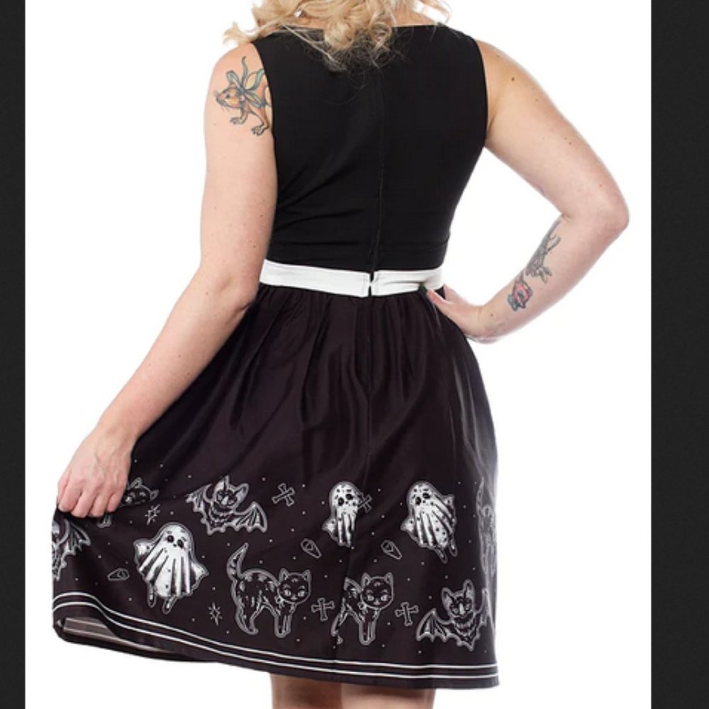 Sourpuss Halloween Dress - Ghosts Cat Bat Swing Retro 60s Pinup Rockabilly Punk - Picture 6 of 13